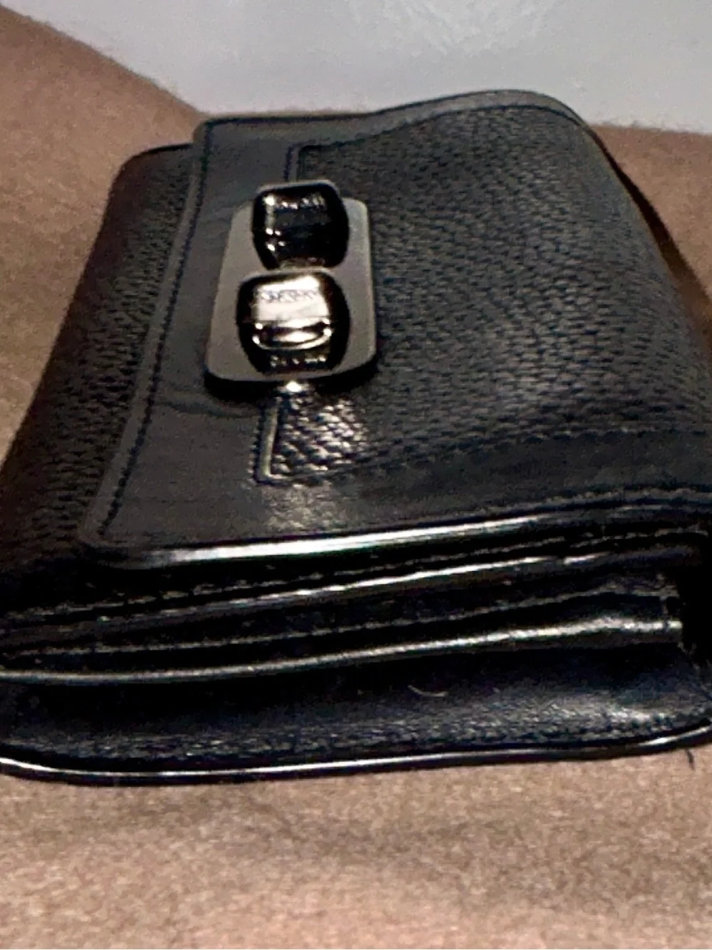 Coach Swagger Slim Envelope Wallet Black pebbled leather & Turn Lock Hardware